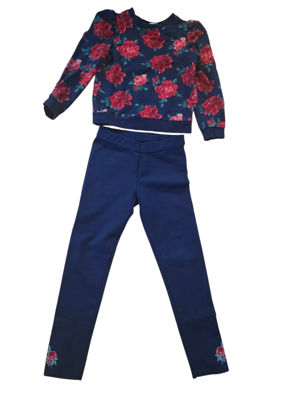 Janie and Jack Navy Sweatshirt & Floral Leggings Set - Picture 1 of 3